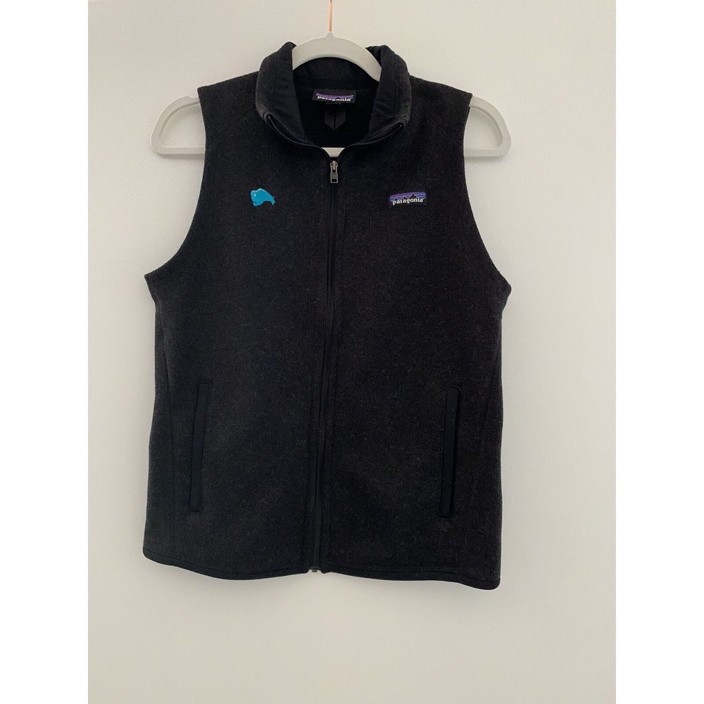 Patagonia Womens Black Full Zipped Mock Neck Vest Sweater Buffalo Logo Small